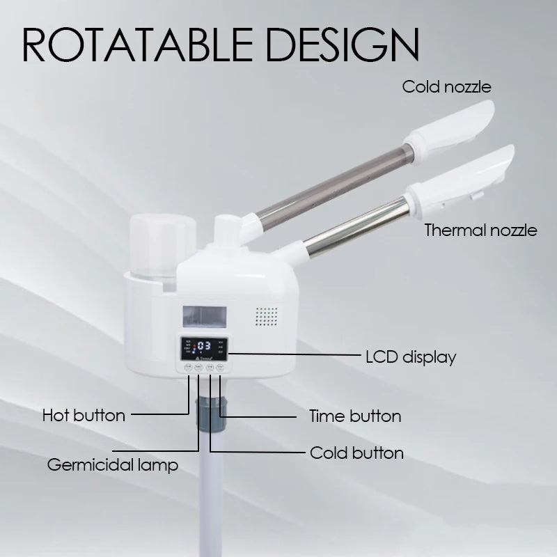 Facial Steamer with Hot and Cold Spray Dual Pipes LED Control Screen for Hydration Smooth Skin Pore Cleansing and Deep Care