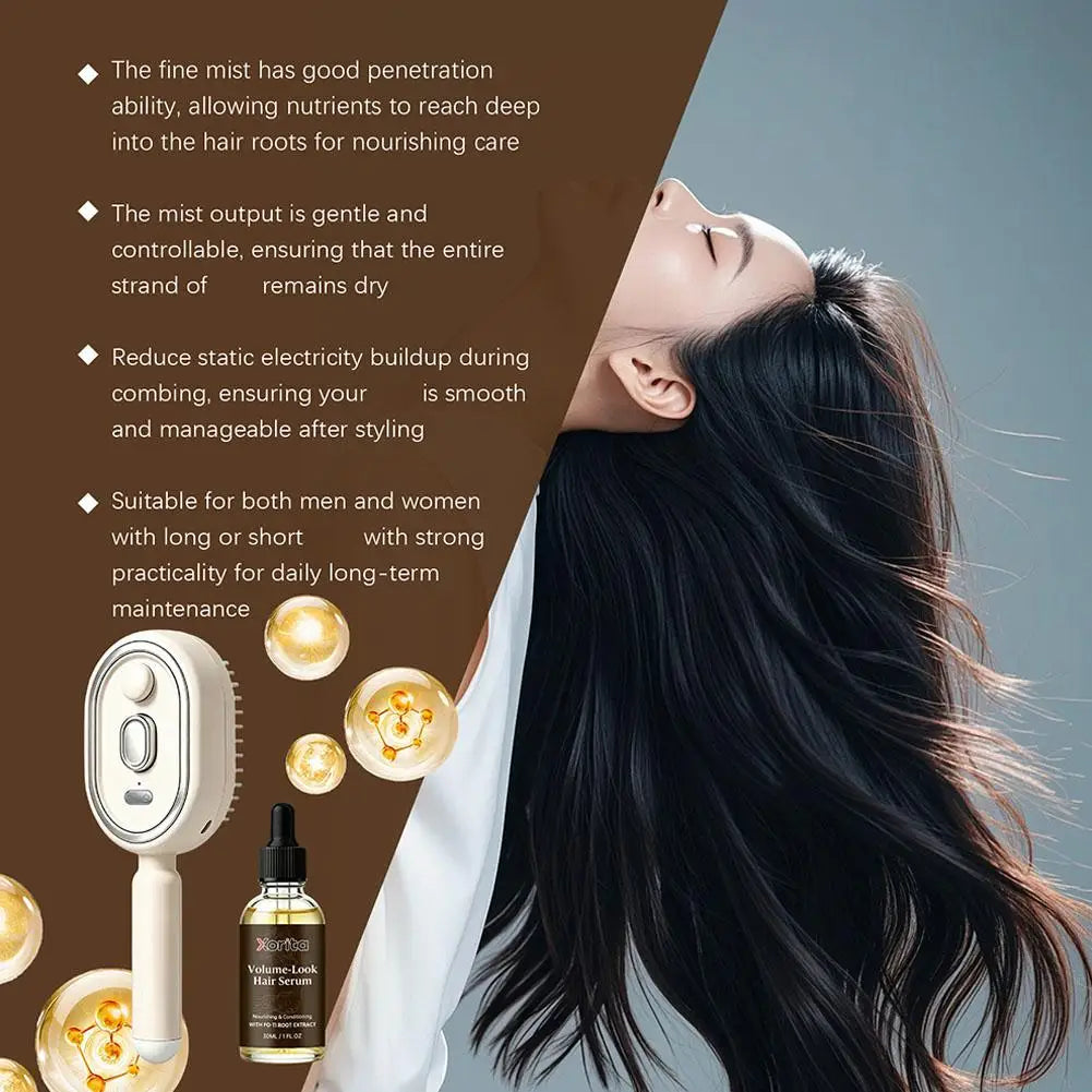 Electric Scalp Nourishing Comb with Hair Serum Fine Mist Spray LED Light Massage Applicator for Dry Scalp and Hair Root Care