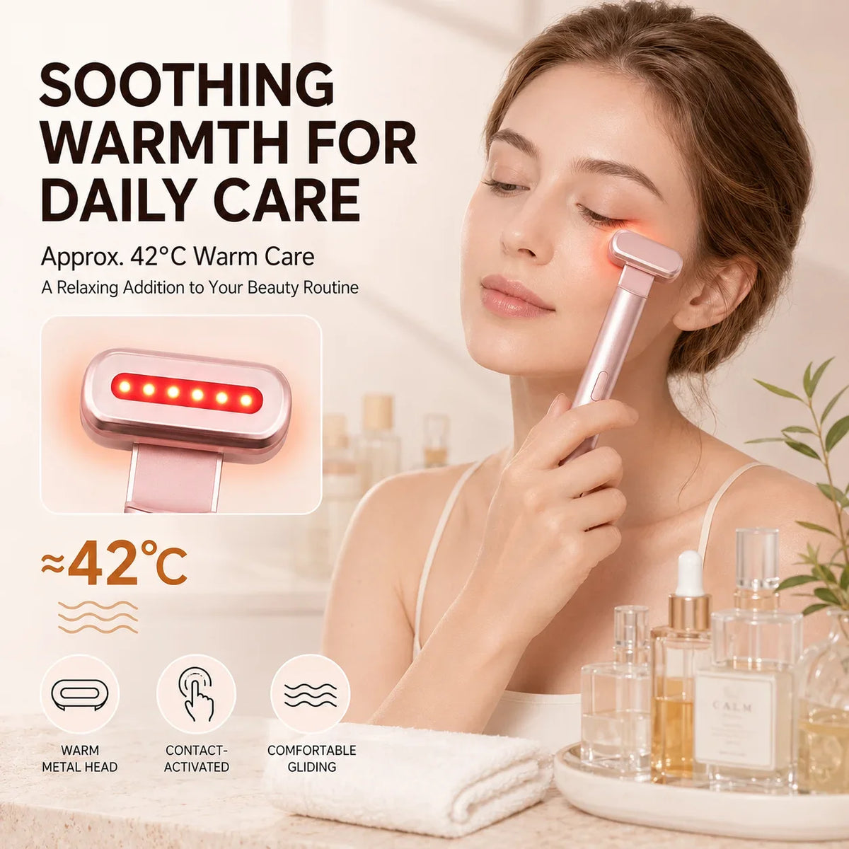 LED Eye Beauty Wand Red Blue Light Warming Massage 330° Rotatable Head Type-C Rechargeable Portable Facial Care Tool for Women