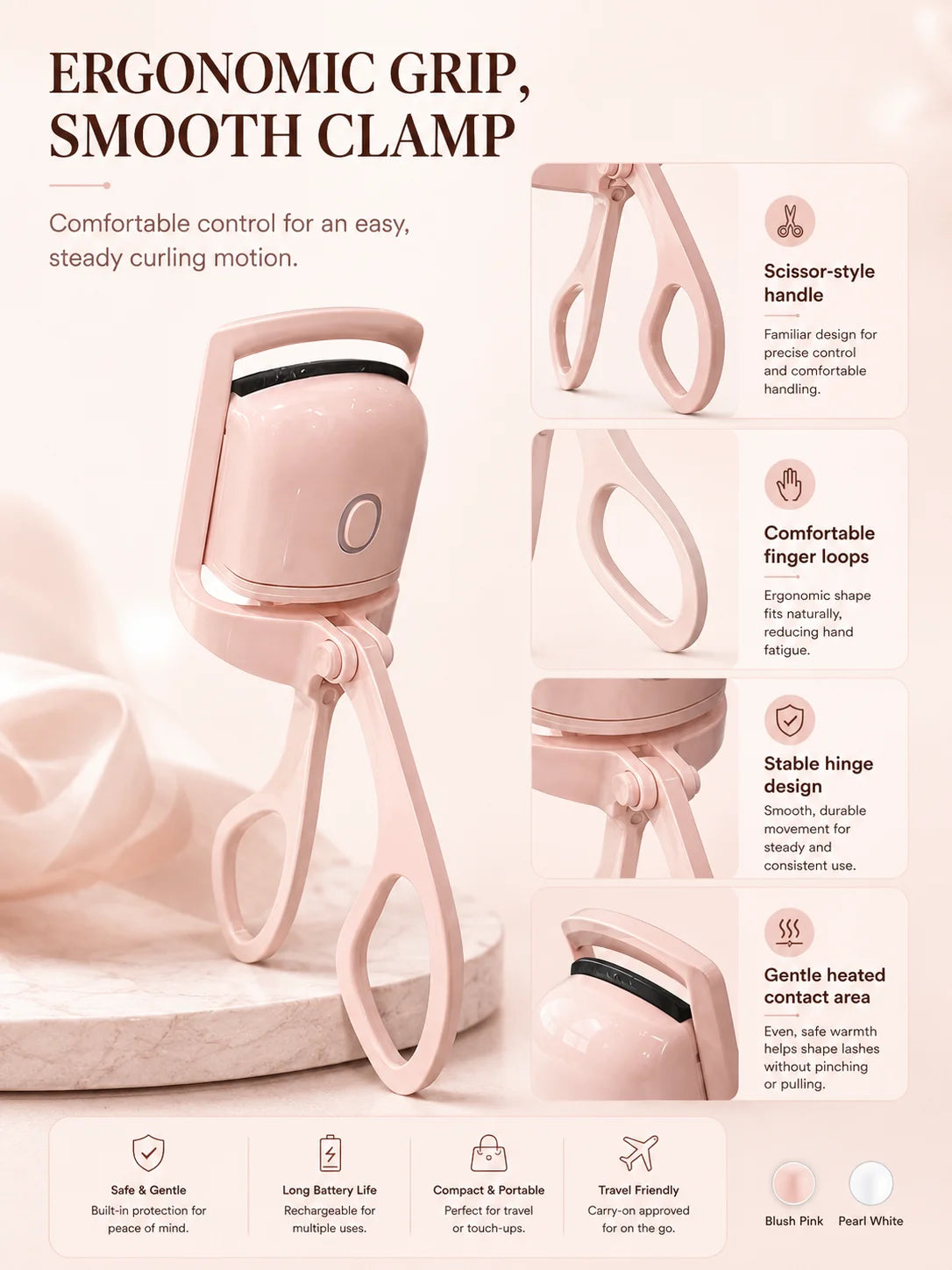 Electric Heated Eyelash Curler USB-C Rechargeable 2 Heat Settings Long-Lasting Natural Curl for Straight Stubborn Lashes