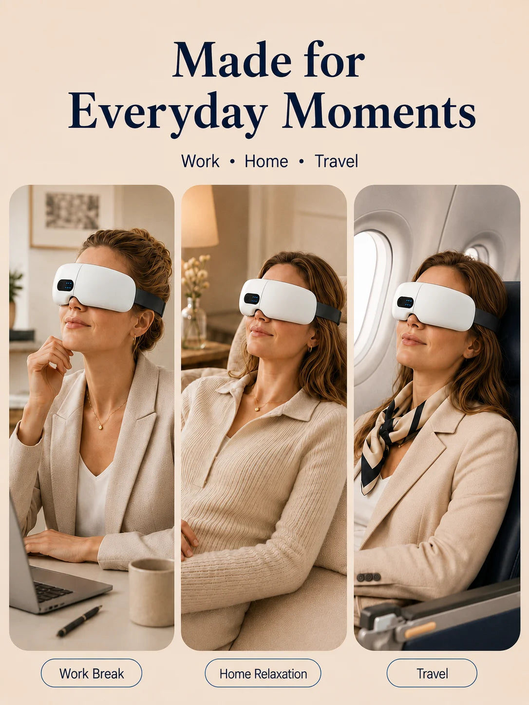 Smart Eye Massager with Heat Compression, Vibration Massage, Foldable Eye Care Device, 1200mAh Rechargeable Eye Relaxation Mask