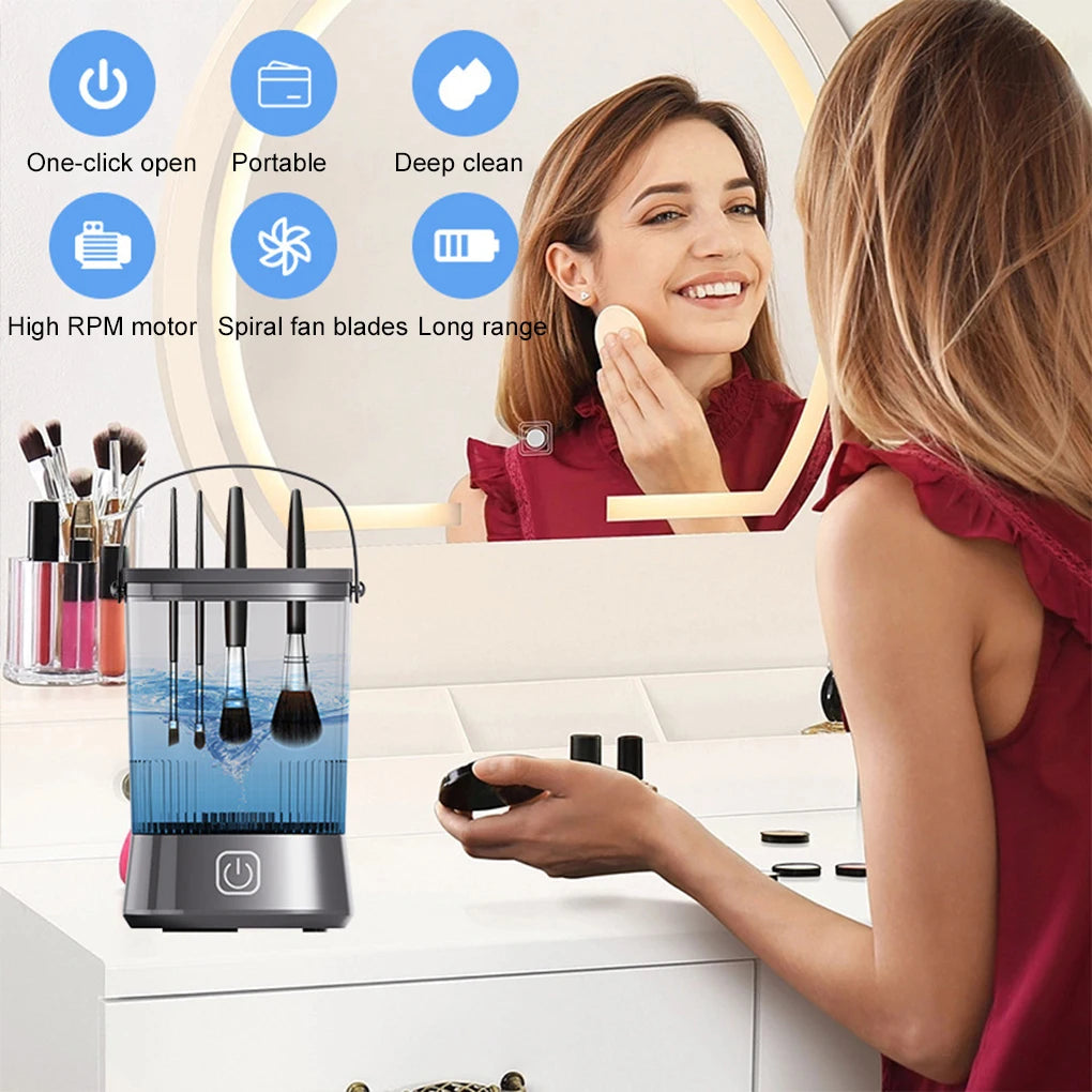 2025 USB Electric Makeup Brush Cleaner Portable 3 In 1 Makeup Brushes Drying Rack Lazy Cleaning Brush Washer Quick Dry Tool