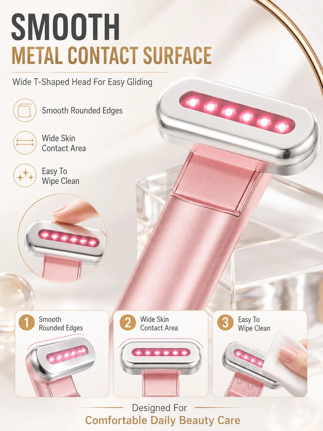 LED Eye Beauty Wand Red Blue Light Warming Massage 330° Rotatable Head Type-C Rechargeable Portable Facial Care Tool for Women