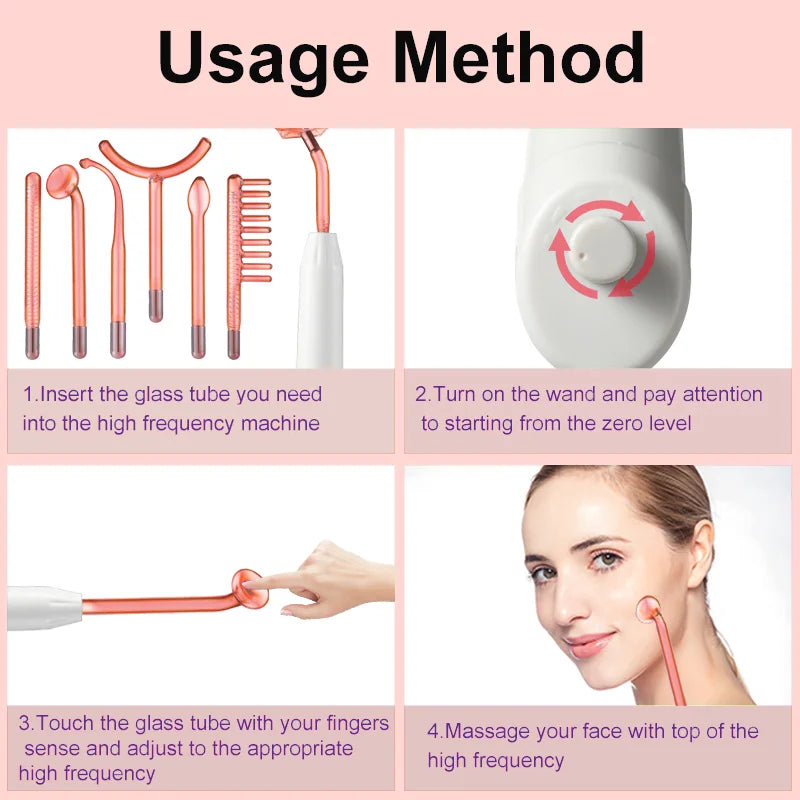 High Frequency Facial Wand For Hair Face Anti Aging Therapy Acne Tool Neon+Argon Wands Skin Beauty (no handle)