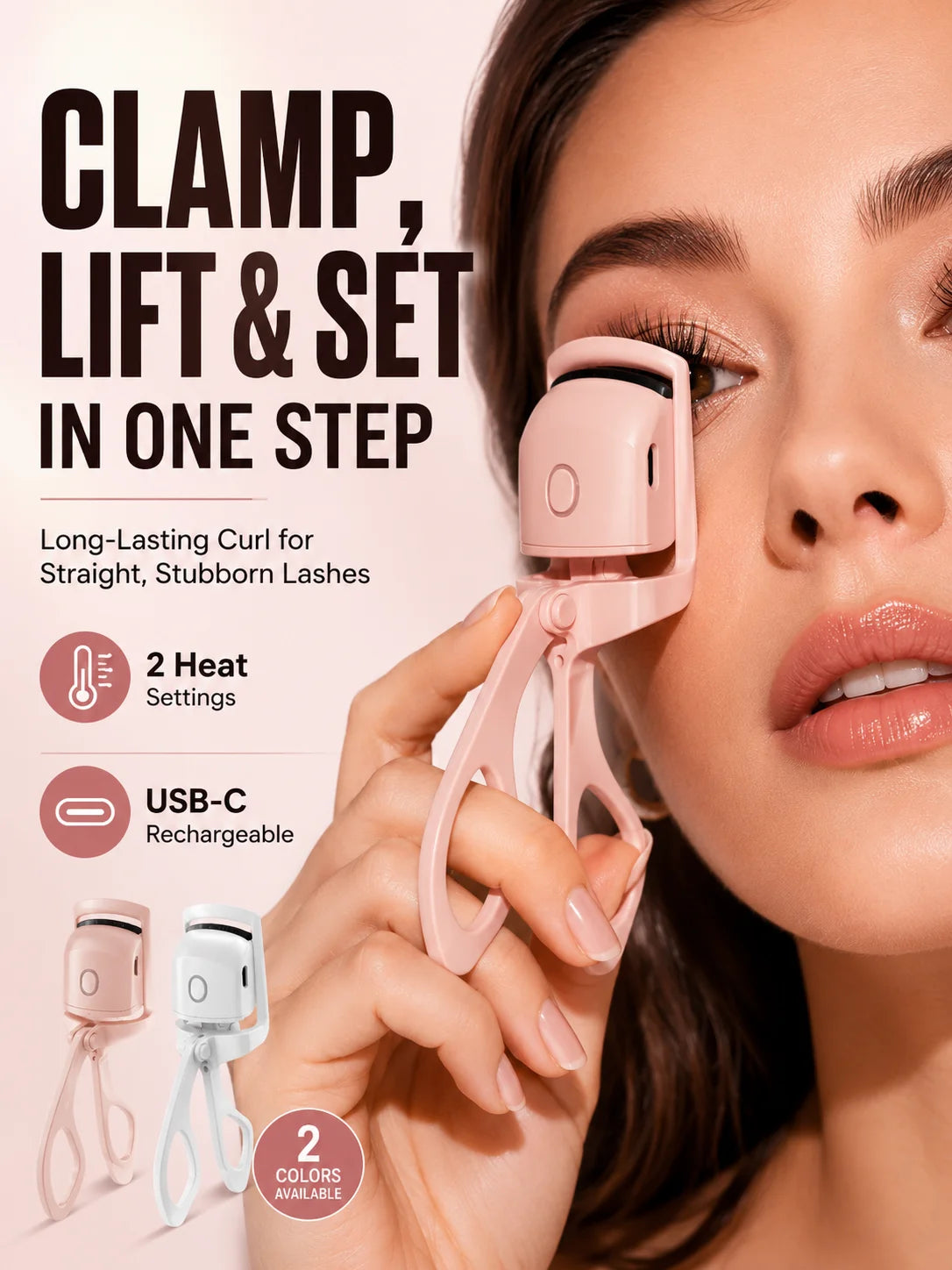 Electric Heated Eyelash Curler USB-C Rechargeable 2 Heat Settings Long-Lasting Natural Curl for Straight Stubborn Lashes