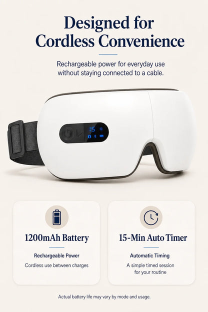 Smart Eye Massager with Heat Compression, Vibration Massage, Foldable Eye Care Device, 1200mAh Rechargeable Eye Relaxation Mask