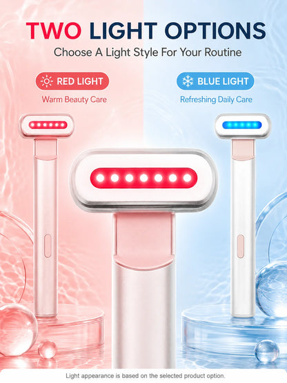 LED Eye Beauty Wand Red Blue Light Warming Massage 330° Rotatable Head Type-C Rechargeable Portable Facial Care Tool for Women