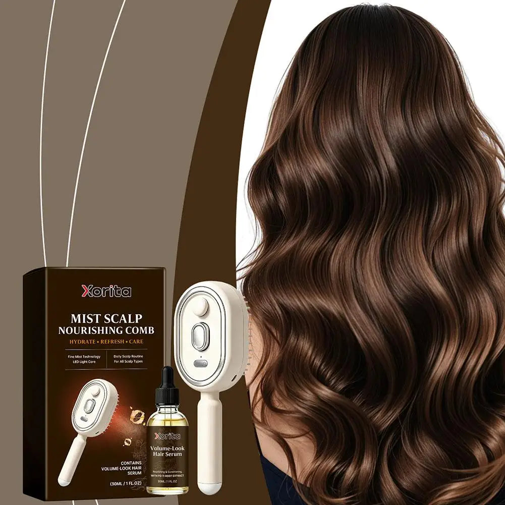 Electric Scalp Nourishing Comb with Hair Serum Fine Mist Spray LED Light Massage Applicator for Dry Scalp and Hair Root Care