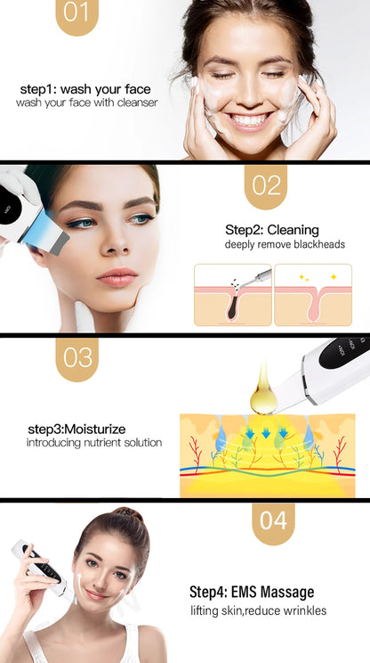 Ultrasonic Skin Scrubber Facial Peeling Machine Black Dots Acne Pore Deep Cleaning Ultrasonic Face Scrubber Blackhead Remover