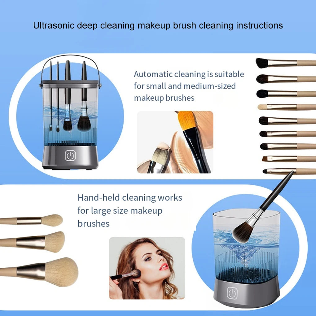 2025 USB Electric Makeup Brush Cleaner Portable 3 In 1 Makeup Brushes Drying Rack Lazy Cleaning Brush Washer Quick Dry Tool