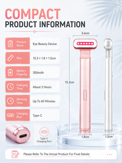LED Eye Beauty Wand Red Blue Light Warming Massage 330° Rotatable Head Type-C Rechargeable Portable Facial Care Tool for Women
