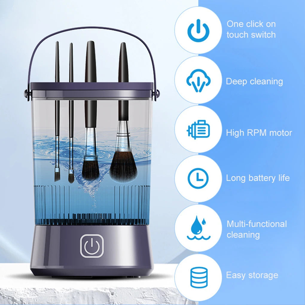 2025 USB Electric Makeup Brush Cleaner Portable 3 In 1 Makeup Brushes Drying Rack Lazy Cleaning Brush Washer Quick Dry Tool