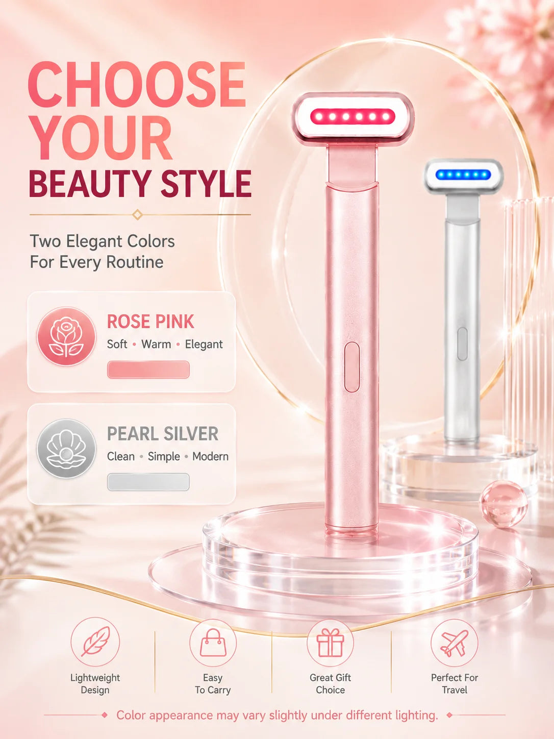 LED Eye Beauty Wand Red Blue Light Warming Massage 330° Rotatable Head Type-C Rechargeable Portable Facial Care Tool for Women