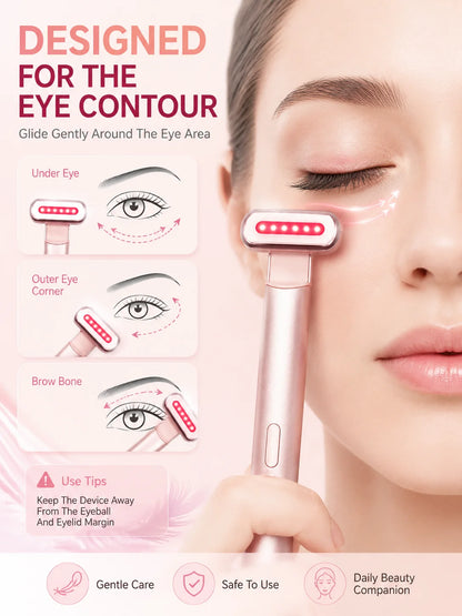 LED Eye Beauty Wand Red Blue Light Warming Massage 330° Rotatable Head Type-C Rechargeable Portable Facial Care Tool for Women