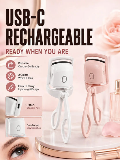 Electric Heated Eyelash Curler USB-C Rechargeable 2 Heat Settings Long-Lasting Natural Curl for Straight Stubborn Lashes