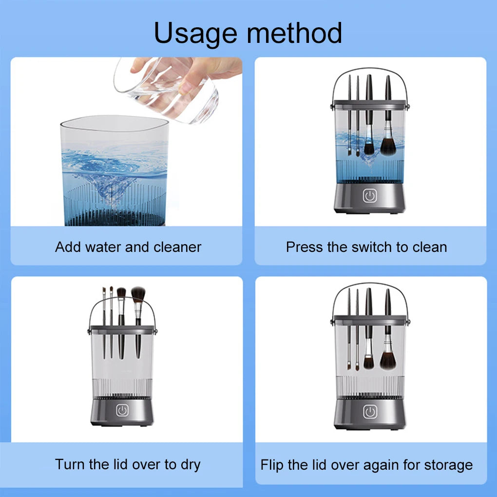 2025 USB Electric Makeup Brush Cleaner Portable 3 In 1 Makeup Brushes Drying Rack Lazy Cleaning Brush Washer Quick Dry Tool