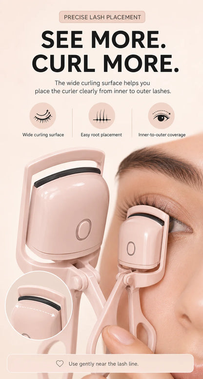 Electric Heated Eyelash Curler USB-C Rechargeable 2 Heat Settings Long-Lasting Natural Curl for Straight Stubborn Lashes