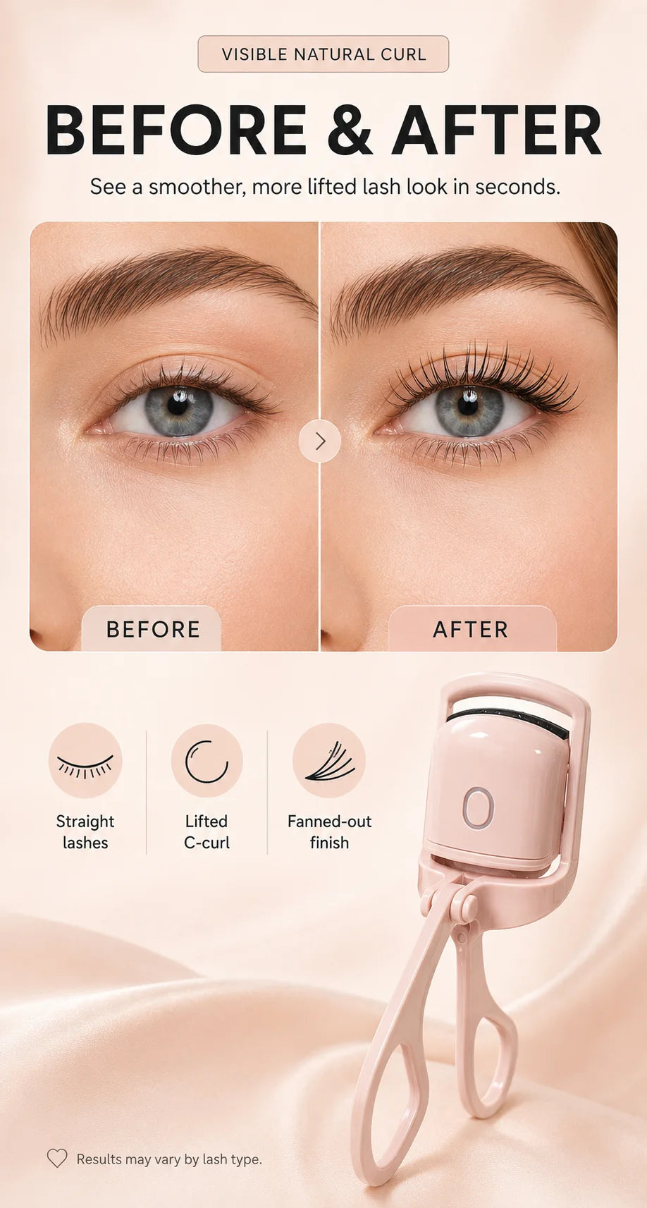 Electric Heated Eyelash Curler USB-C Rechargeable 2 Heat Settings Long-Lasting Natural Curl for Straight Stubborn Lashes