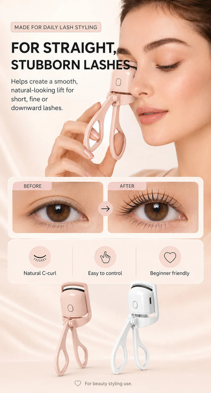 Electric Heated Eyelash Curler USB-C Rechargeable 2 Heat Settings Long-Lasting Natural Curl for Straight Stubborn Lashes