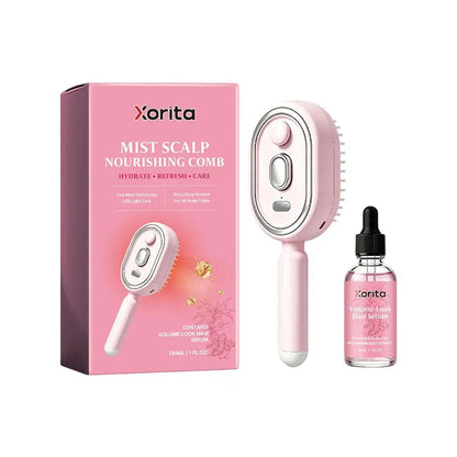 Electric Scalp Nourishing Comb with Hair Serum Fine Mist Spray LED Light Massage Applicator for Dry Scalp and Hair Root Care