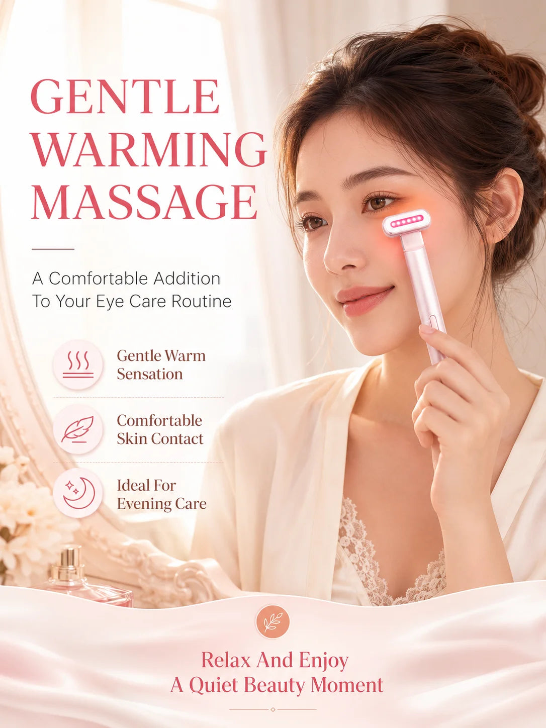 LED Eye Beauty Wand Red Blue Light Warming Massage 330° Rotatable Head Type-C Rechargeable Portable Facial Care Tool for Women