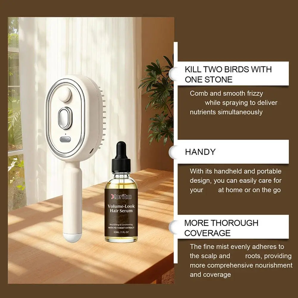 Electric Scalp Nourishing Comb with Hair Serum Fine Mist Spray LED Light Massage Applicator for Dry Scalp and Hair Root Care