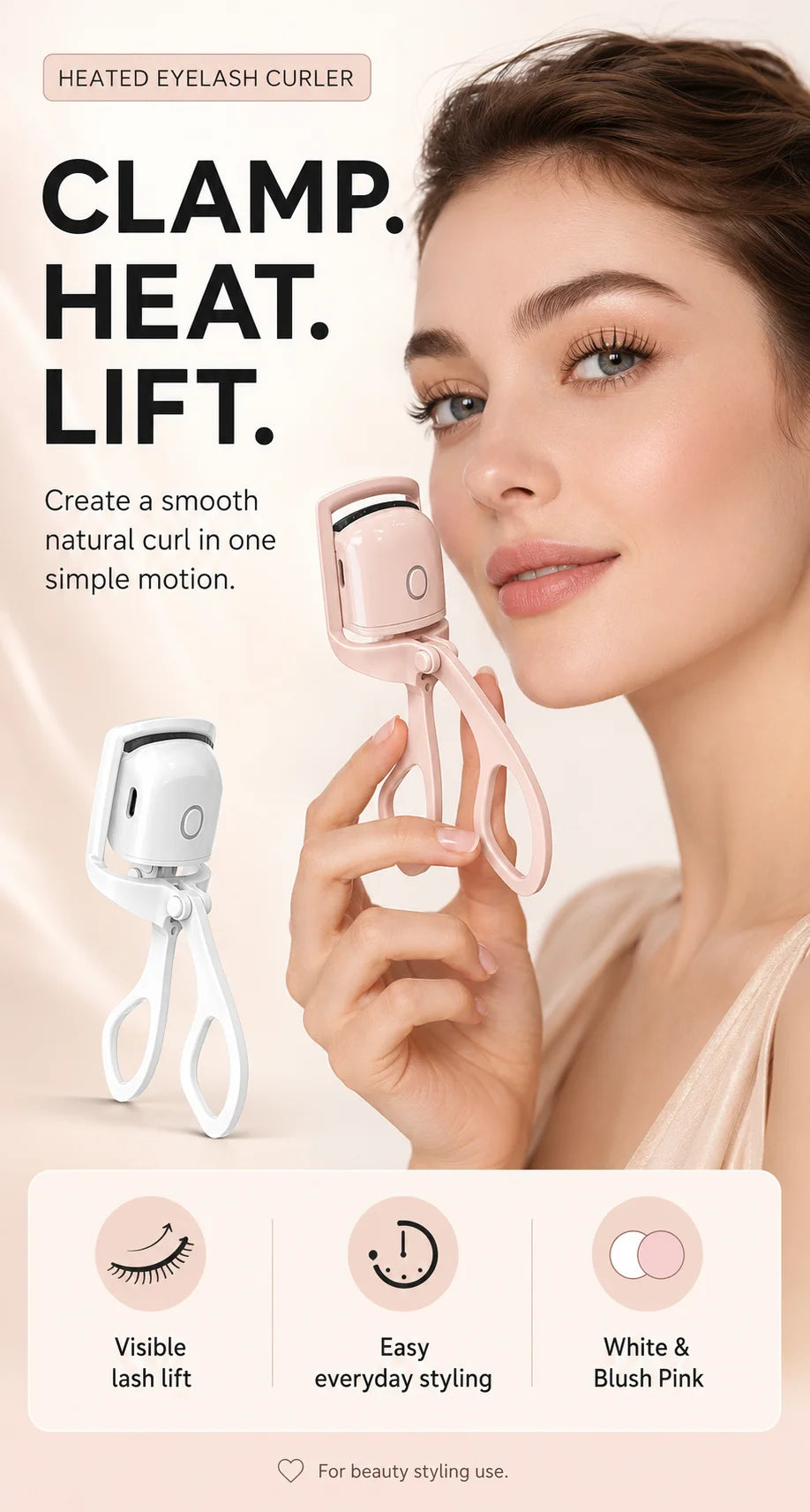 Electric Heated Eyelash Curler USB-C Rechargeable 2 Heat Settings Long-Lasting Natural Curl for Straight Stubborn Lashes