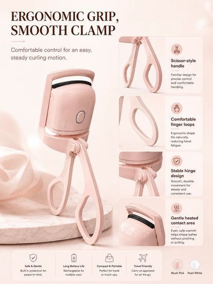 Electric Heated Eyelash Curler USB-C Rechargeable 2 Heat Settings Long-Lasting Natural Curl for Straight Stubborn Lashes