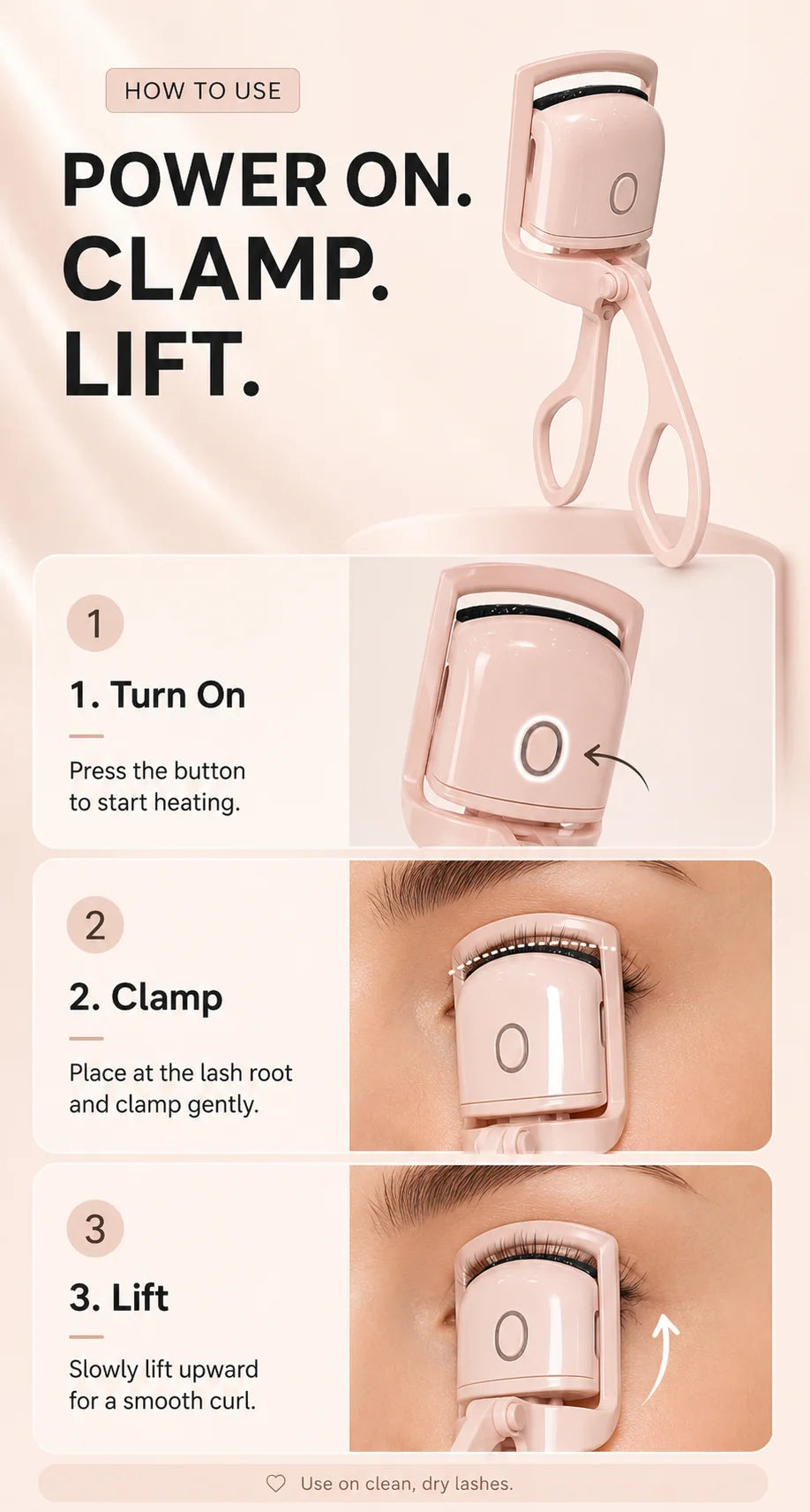 Electric Heated Eyelash Curler USB-C Rechargeable 2 Heat Settings Long-Lasting Natural Curl for Straight Stubborn Lashes