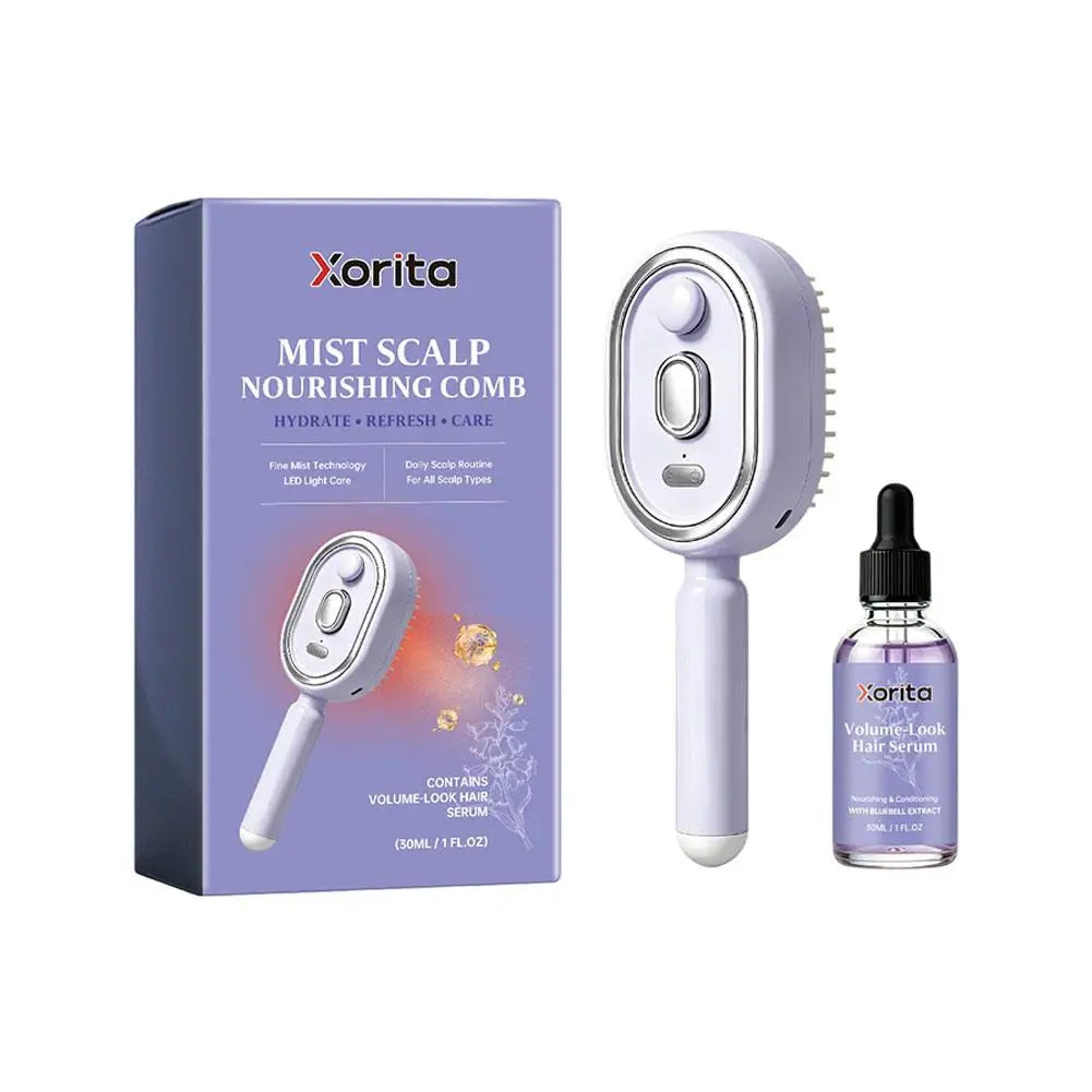 Electric Scalp Nourishing Comb with Hair Serum Fine Mist Spray LED Light Massage Applicator for Dry Scalp and Hair Root Care