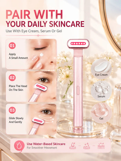LED Eye Beauty Wand Red Blue Light Warming Massage 330° Rotatable Head Type-C Rechargeable Portable Facial Care Tool for Women