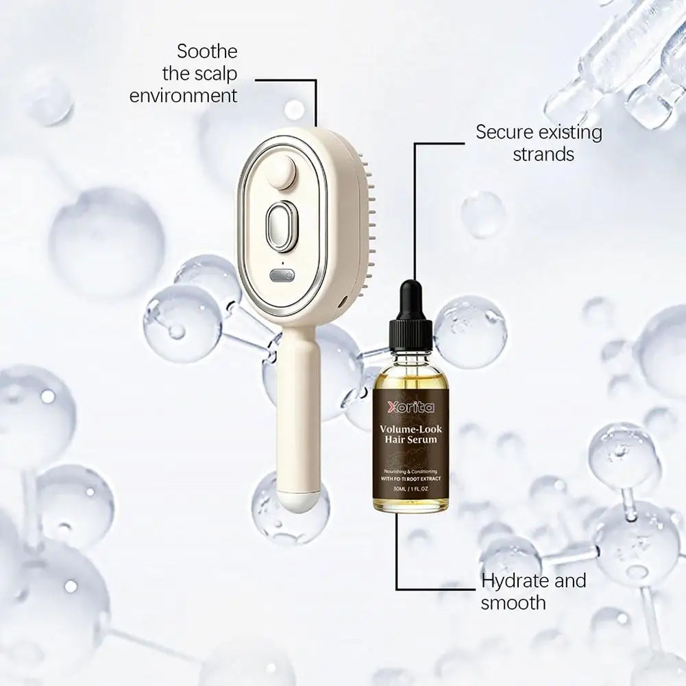 Electric Scalp Nourishing Comb with Hair Serum Fine Mist Spray LED Light Massage Applicator for Dry Scalp and Hair Root Care
