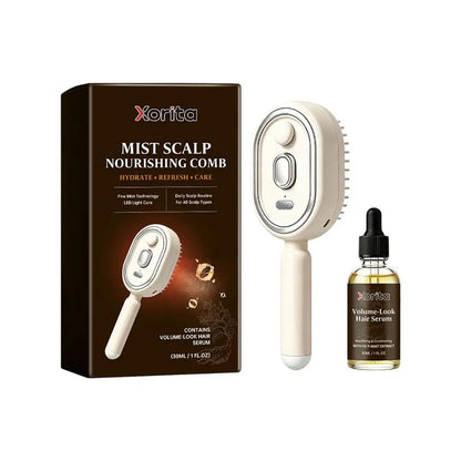 Electric Scalp Nourishing Comb with Hair Serum Fine Mist Spray LED Light Massage Applicator for Dry Scalp and Hair Root Care