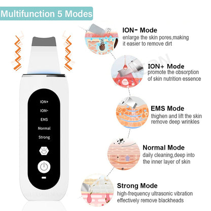 Ultrasonic Skin Scrubber Facial Peeling Machine Black Dots Acne Pore Deep Cleaning Ultrasonic Face Scrubber Blackhead Remover