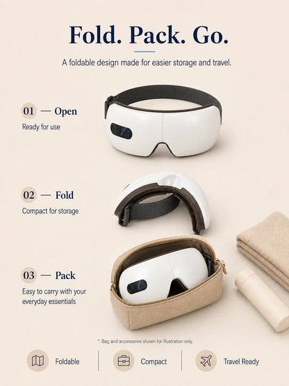 Smart Eye Massager with Heat Compression, Vibration Massage, Foldable Eye Care Device, 1200mAh Rechargeable Eye Relaxation Mask