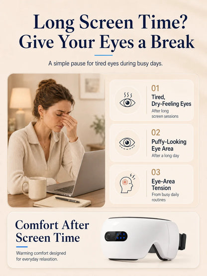 Smart Eye Massager with Heat Compression, Vibration Massage, Foldable Eye Care Device, 1200mAh Rechargeable Eye Relaxation Mask