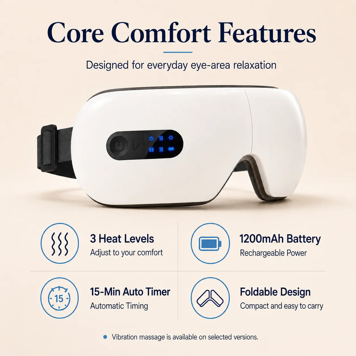 Smart Eye Massager with Heat Compression, Vibration Massage, Foldable Eye Care Device, 1200mAh Rechargeable Eye Relaxation Mask