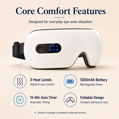 Smart Eye Massager with Heat Compression, Vibration Massage, Foldable Eye Care Device, 1200mAh Rechargeable Eye Relaxation Mask