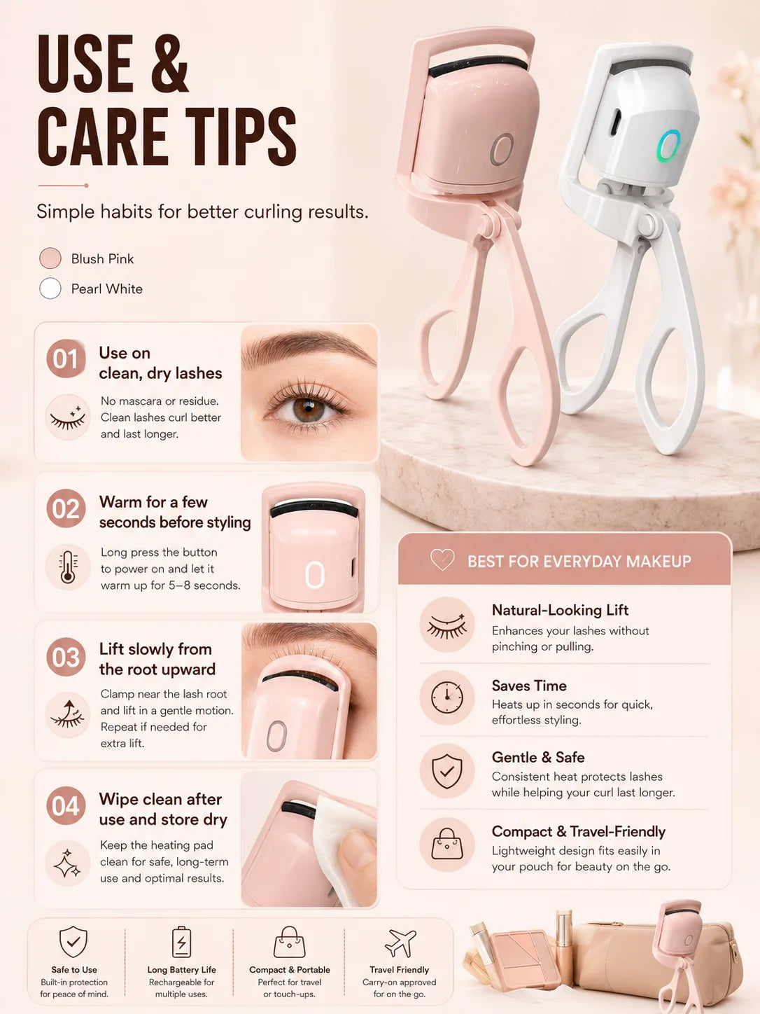 Electric Heated Eyelash Curler USB-C Rechargeable 2 Heat Settings Long-Lasting Natural Curl for Straight Stubborn Lashes