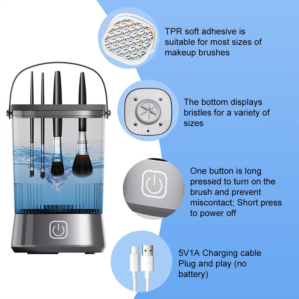 2025 USB Electric Makeup Brush Cleaner Portable 3 In 1 Makeup Brushes Drying Rack Lazy Cleaning Brush Washer Quick Dry Tool