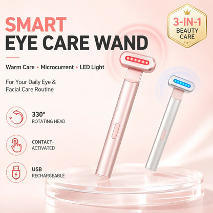 LED Eye Beauty Wand Red Blue Light Warming Massage 330° Rotatable Head Type-C Rechargeable Portable Facial Care Tool for Women