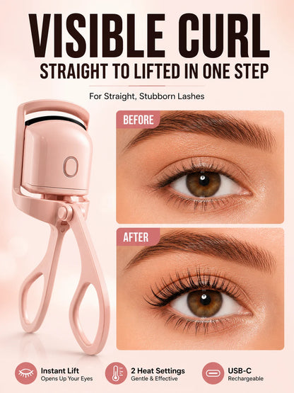 Electric Heated Eyelash Curler USB-C Rechargeable 2 Heat Settings Long-Lasting Natural Curl for Straight Stubborn Lashes