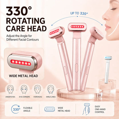 LED Eye Beauty Wand Red Blue Light Warming Massage 330° Rotatable Head Type-C Rechargeable Portable Facial Care Tool for Women