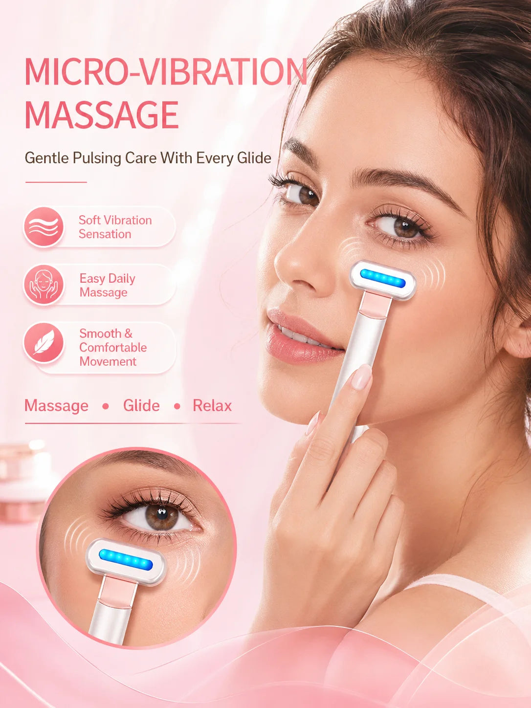 LED Eye Beauty Wand Red Blue Light Warming Massage 330° Rotatable Head Type-C Rechargeable Portable Facial Care Tool for Women