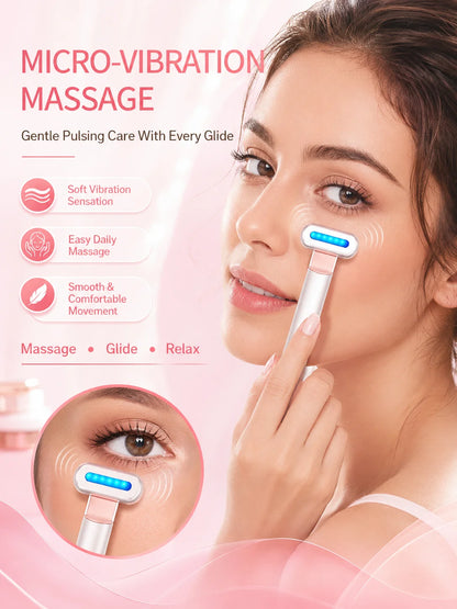 LED Eye Beauty Wand Red Blue Light Warming Massage 330° Rotatable Head Type-C Rechargeable Portable Facial Care Tool for Women