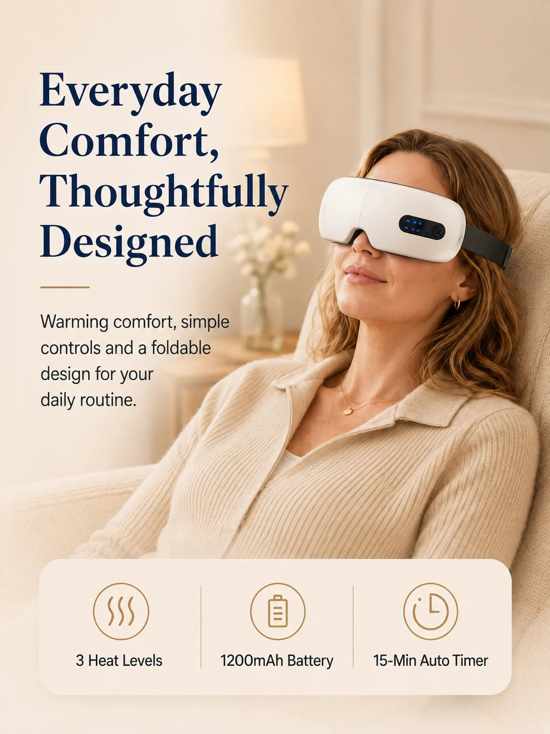 Smart Eye Massager with Heat Compression, Vibration Massage, Foldable Eye Care Device, 1200mAh Rechargeable Eye Relaxation Mask