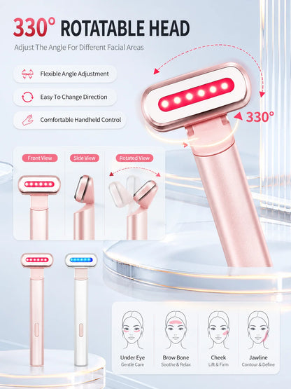 LED Eye Beauty Wand Red Blue Light Warming Massage 330° Rotatable Head Type-C Rechargeable Portable Facial Care Tool for Women