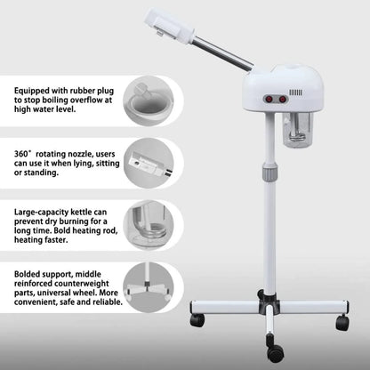 Professional Facial Steamer, Pedicure Steamer Machine with Water Tank and Wheel, Floor Standing Skin Care Equipment for Barber S