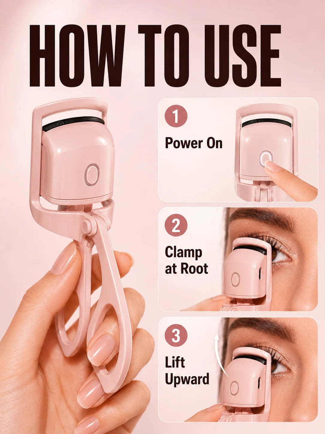 Electric Heated Eyelash Curler USB-C Rechargeable 2 Heat Settings Long-Lasting Natural Curl for Straight Stubborn Lashes