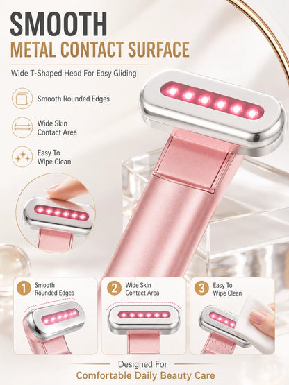 LED Eye Beauty Wand Red Blue Light Warming Massage 330° Rotatable Head Type-C Rechargeable Portable Facial Care Tool for Women